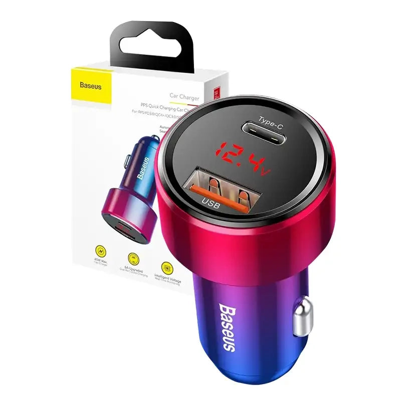 Baseus Magic USB + USB-C QC 4.0 PD 45W car charger (red-blue). - Product Image 8