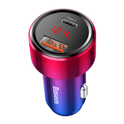 Baseus Magic Series PPS USB-C / USB-A 45W PD QC 5A car charger - pink and blue