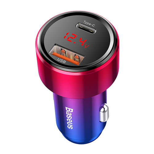 Baseus Magic Series PPS USB-C / USB-A 45W PD QC 5A car charger - pink and blue