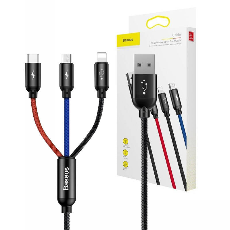 Baseus 3in1 Cable USB-C / Lightning / Micro 3,5A 0,3m (Black) - Product Image 13