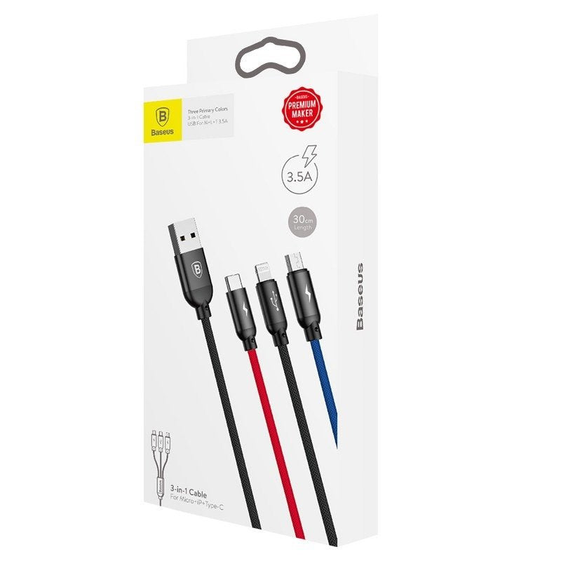 Baseus 3in1 Cable USB-C / Lightning / Micro 3,5A 0,3m (Black) - Product Image 9