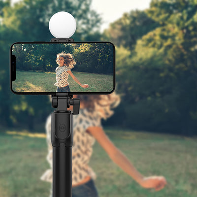 Selfie stick WR1YXS telescopic tripod 0.71m with round lamp - black — Hurtel