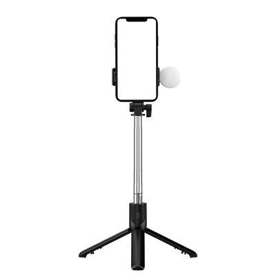 Selfie stick WR1YXS telescopic tripod 0.71m with round lamp - black — Hurtel