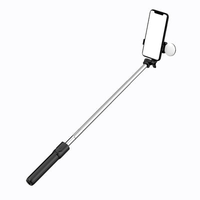 Selfie stick WR1YXS telescopic tripod 0.71m with round lamp - black — Hurtel