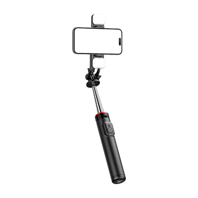 Selfie stick WC13YDS telescopic tripod 1.3m with double lamp and phone holder - black — Hurtel