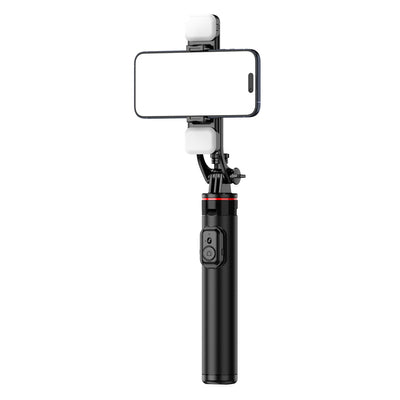 Selfie stick WC12YDS 1.3m aluminum alloy telescopic tripod with dual lamp and phone holder - black — Hurtel
