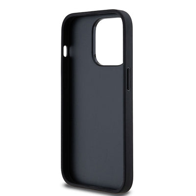 DKNY Leather Checkered Mono Pattern & Printed Stripes iPhone 14 Pro Case - Black