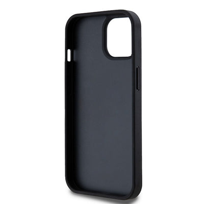 DKNY Leather Checkered Mono Pattern & Printed Stripes Case for iPhone 15/14/13 - Black