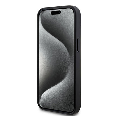 DKNY Leather Checkered Mono Pattern & Printed Stripes Case for iPhone 15 Plus / 14 Plus - Black