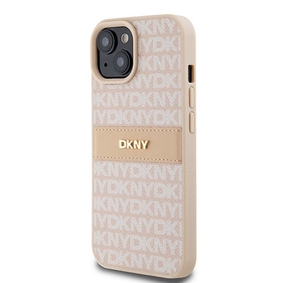 DKNY Leather Mono Stripe & Metal Logo case for iPhone 15 / 14 / 13 - pink