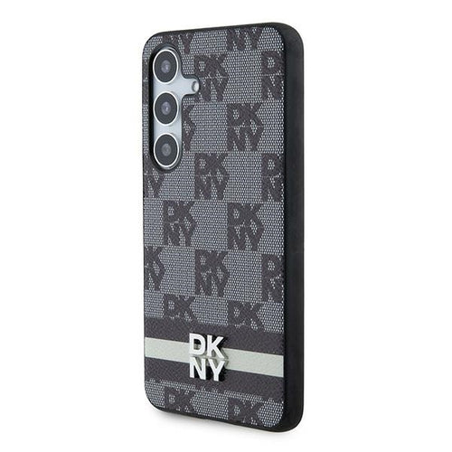 DKNY Leather Checkered Mono Pattern & Printed Stripes Case for Samsung Galaxy S24 - Black
