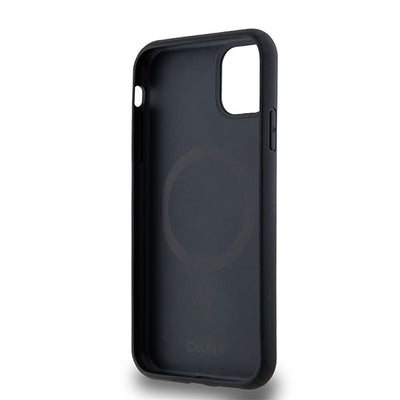 DKNY Leather Monogram Pattern Metal Logo MagSafe Case for iPhone 11 / Xr - Black