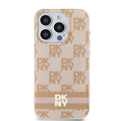 DKNY IML Checkered Mono Pattern & Printed Stripes MagSafe case for iPhone 13 Pro Max - pink