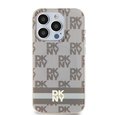 DKNY IML Checkered Mono Pattern & Printed Stripes MagSafe case for iPhone 14 Pro - beige