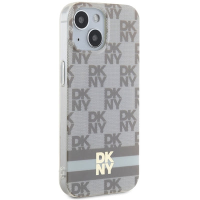 DKNY IML Checkered Mono Pattern & Printed Stripes MagSafe case for iPhone 15 / 14 / 13 - beige