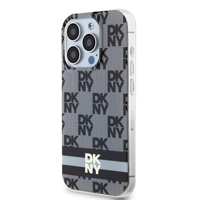 DKNY IML Checkered Mono Pattern & Printed Stripes MagSafe Case for iPhone 15 Pro - Black