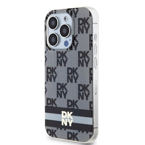 DKNY IML Checkered Mono Pattern & Printed Stripes MagSafe Case for iPhone 15 Pro - Black