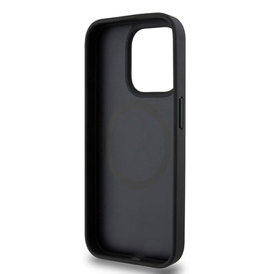 DKNY Leather Monogram Pattern Metal Logo MagSafe Case for iPhone 15 Pro - Black