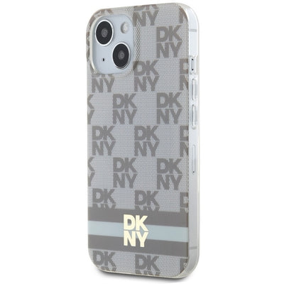 DKNY IML Checkered Mono Pattern & Printed Stripes MagSafe case for iPhone 15 / 14 / 13 - beige