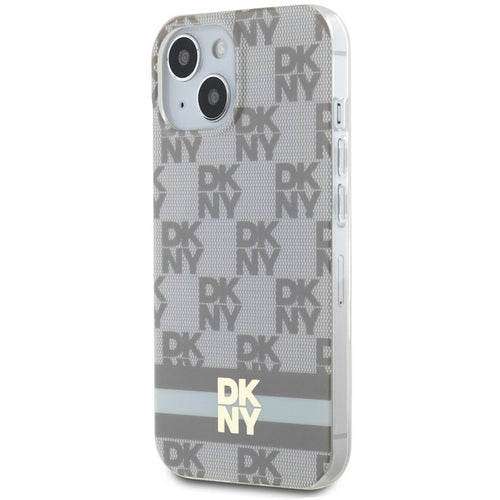 DKNY IML Checkered Mono Pattern & Printed Stripes MagSafe case for iPhone 15 / 14 / 13 - beige