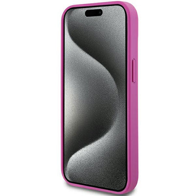 DKNY Leather Pattern Metal Logo MagSafe Case for iPhone 15 / 14 / 13 - Pink