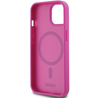 DKNY Leather Pattern Metal Logo MagSafe Case for iPhone 15 / 14 / 13 - Pink