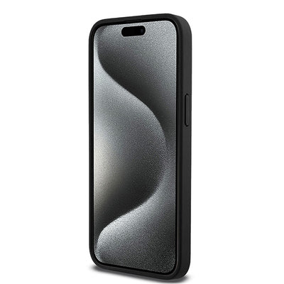 DKNY Leather Monogram Pattern Metal Logo MagSafe Case for iPhone 15 Pro Max - Black