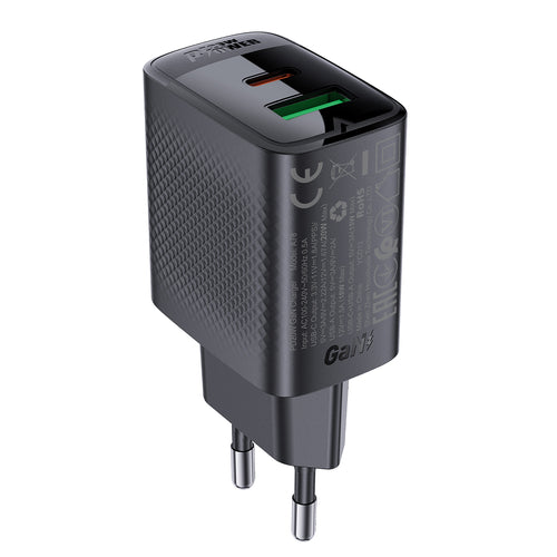 Acefast A78 Charger Network GaN USB-A / USB-C PD 20W - Black