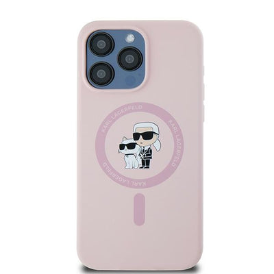 Karl Lagerfeld Silicone Karl&Choupette MagSafe Case for iPhone 15 Pro - Pink