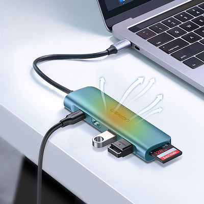 Ugreen CM195 6in1 adapter USB-C - HDMI / 2x USB-A 3.0 / USB-C PD / SD / TF reader - gray
