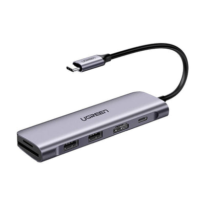 Ugreen CM195 6in1 adapter USB-C - HDMI / 2x USB-A 3.0 / USB-C PD / SD / TF reader - gray