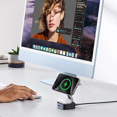 Ugreen W702 3in1 inductive charger with MagSafe / Qi2 and USB-C port for phone / headphones - black
