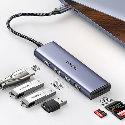 HUB Ugreen CM511 20956A 6in1 USB-C - HDMI / 3x USB-A 3.0 / SD/TF card reader - gray