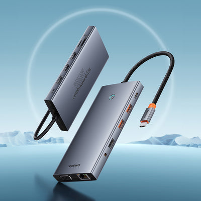 HUB Baseus PortalJoy Series 13in1 USB-C - 2x HDMI / DP / VGA / USB-A 3.1 / USB-C 3.1 / USB-A 2.0 / PD / RJ45 / SD / TF / AUX