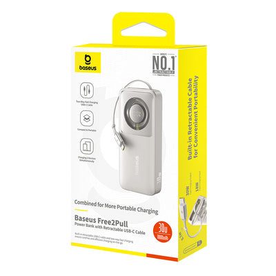 Baseus Free2Pull 10000mAh 30W powerbank with USB-C port and retractable USB-C cable - gray