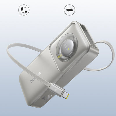 Baseus Free2Pull 10000mAh 30W powerbank with USB-C port and retractable USB-C cable - gray