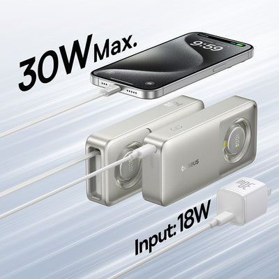 Baseus Free2Pull 10000mAh 30W powerbank with USB-C port and retractable USB-C cable - gray