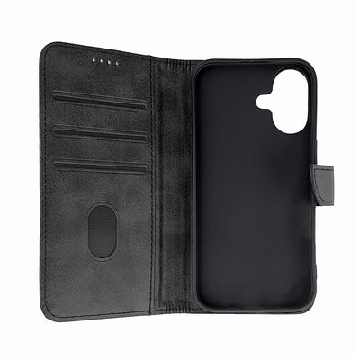 Leather Book Case for iPhone 16 - black — Hurtel
