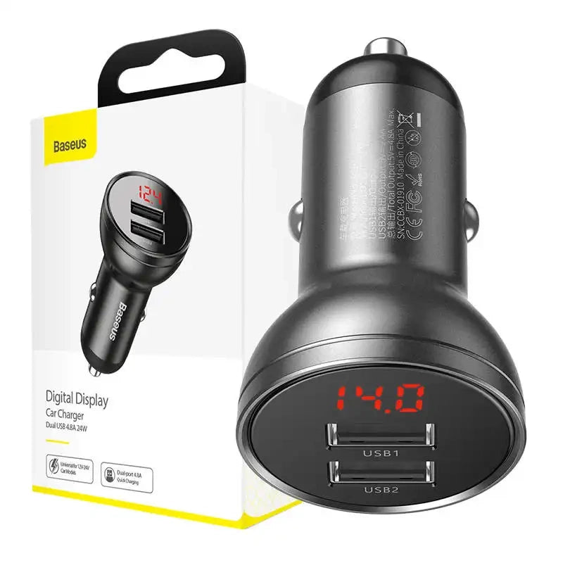 Ładowarka samochodowa Baseus z wyświetlaczem, 2x USB, 4,8A, 24W (szara) - Product Image 8