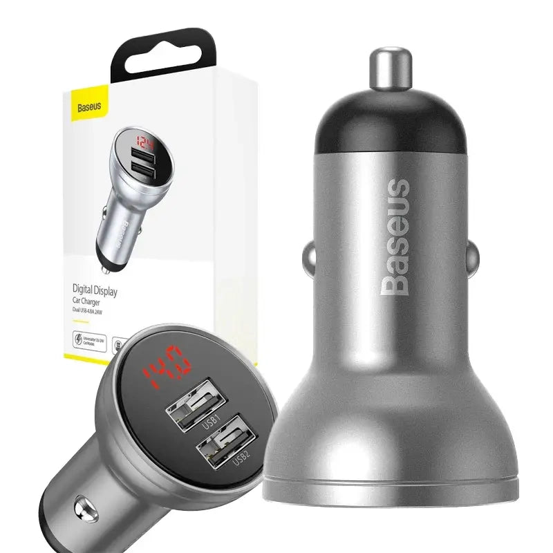 Ładowarka samochodowa Baseus z wyświetlaczem, 2x USB, 4,8A, 24W (srebrna) - Product Image 8