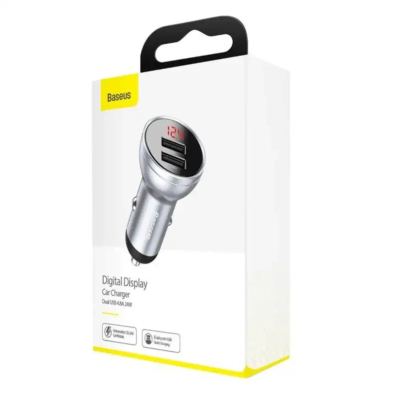 Ładowarka samochodowa Baseus z wyświetlaczem, 2x USB, 4,8A, 24W (srebrna) - Product Image 6