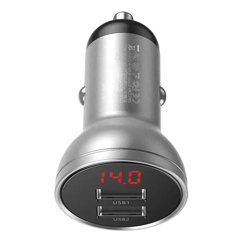 Ładowarka samochodowa Baseus z wyświetlaczem, 2x USB, 4,8A, 24W (srebrna) - Product Image 5