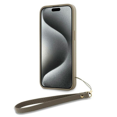 DKNY Wrist Strap Stock Logo case for iPhone 15 Pro - beige