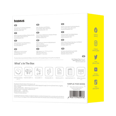 Baseus Bowie E19 TWS In-Ear Wireless Headphones - White