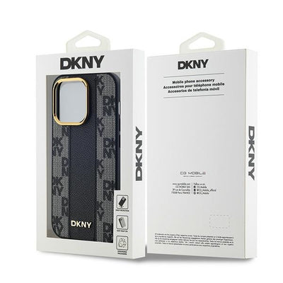 DKNY Leather Checkered Mono Pattern MagSafe case for iPhone 14 Pro - black