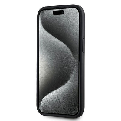 DKNY Leather Checkered Mono Pattern MagSafe Case for iPhone 14/15/13 - Black