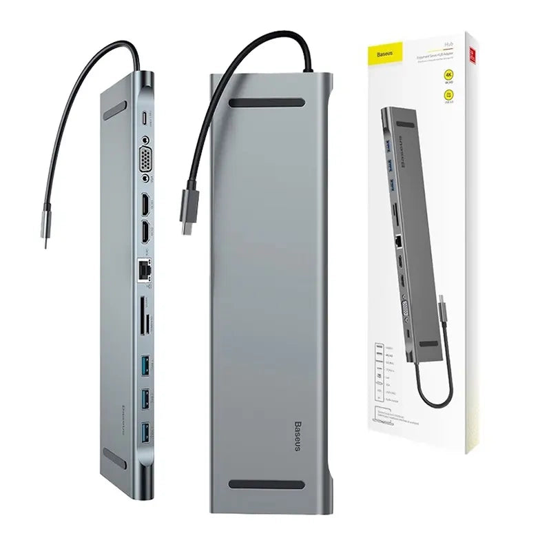 Baseus Enjoyment Series Multi-functional Type-C intelligent HD HUB(PD/HD4K*2/VGA/RJ45/SD/TF/USB*3/Audio*1/Stand)Dark gray - Product Image 8