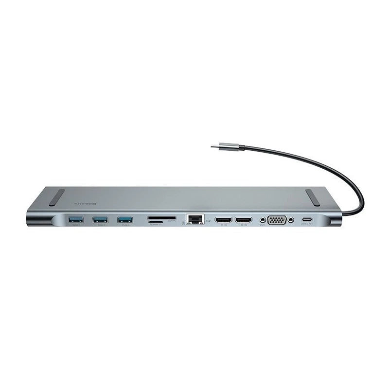 Baseus Enjoyment Series Multi-functional Type-C intelligent HD HUB(PD/HD4K*2/VGA/RJ45/SD/TF/USB*3/Audio*1/Stand)Dark gray - Product Image 1