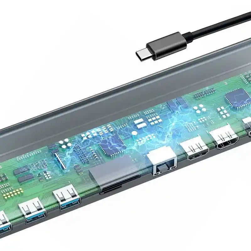 Baseus Enjoyment Series Multi-functional Type-C intelligent HD HUB(PD/HD4K*2/VGA/RJ45/SD/TF/USB*3/Audio*1/Stand)Dark gray - Product Image 4