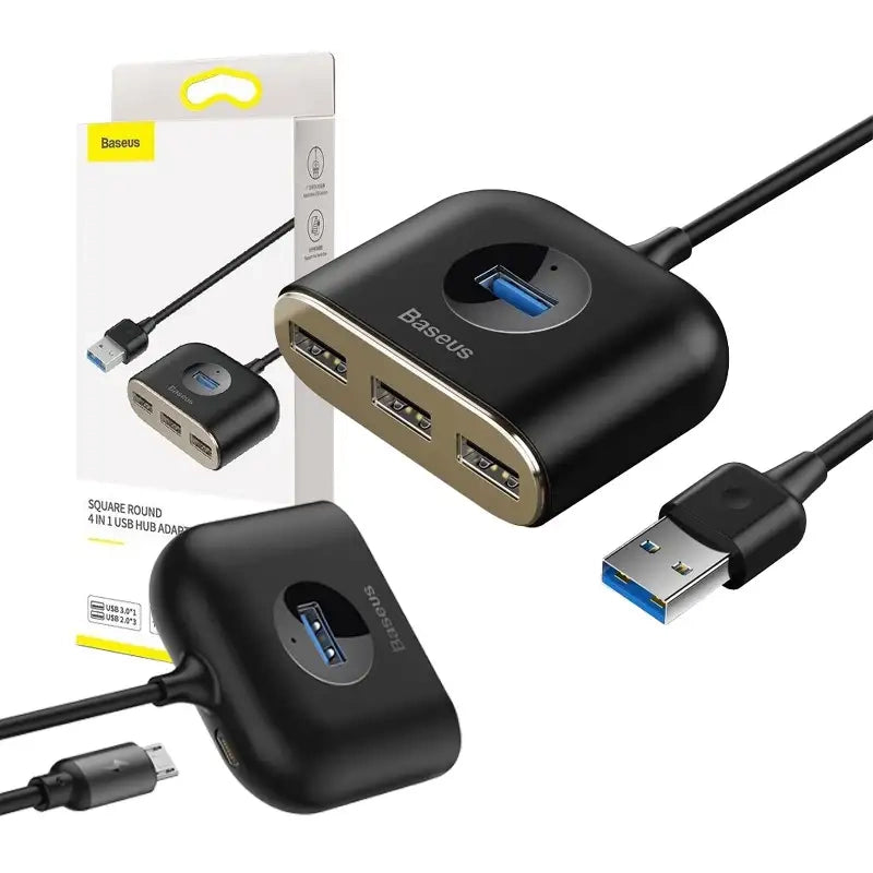 Baseus Square Round USB Adapter, HUB USB 3.0 to 1x USB 3.0 + 3x USB 2.0.1m (Black) - Product Image 1